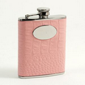 Pink "Croco" Leather Flask - 6 Oz.